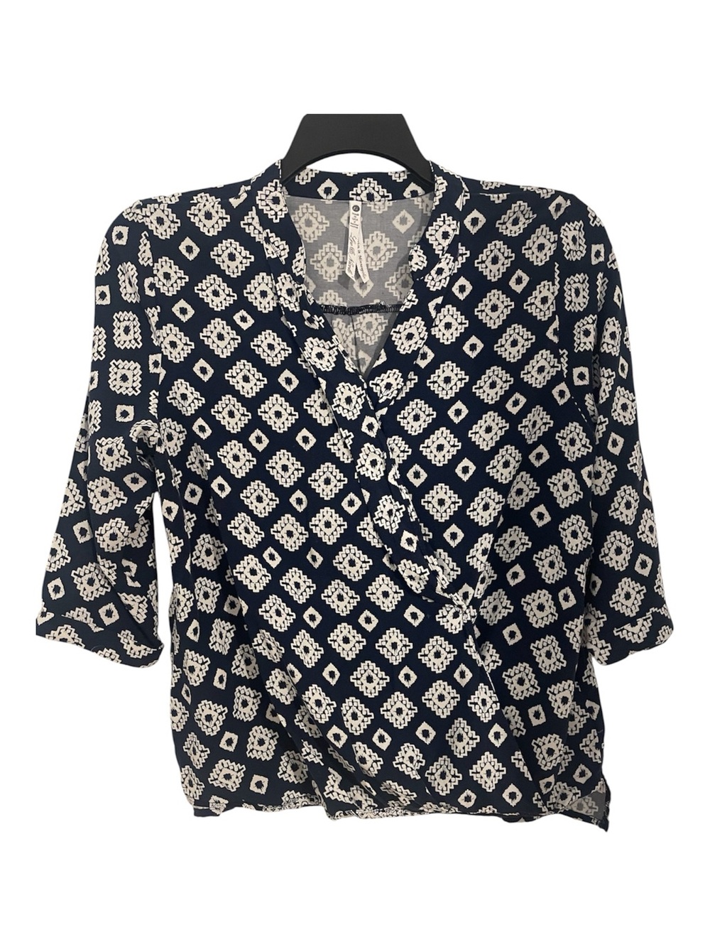 Ladies Leo &Nicole Blue & White Printed 3/4 sleeve Wrap Blouse Size PL